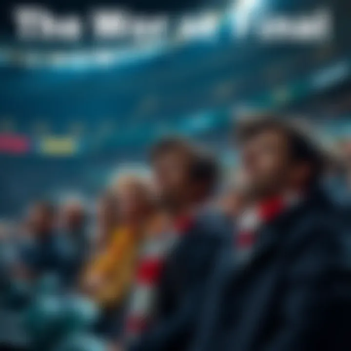 A crowd of fans showing disappointment during the final match with somber expressions and empty stadium seats in the background