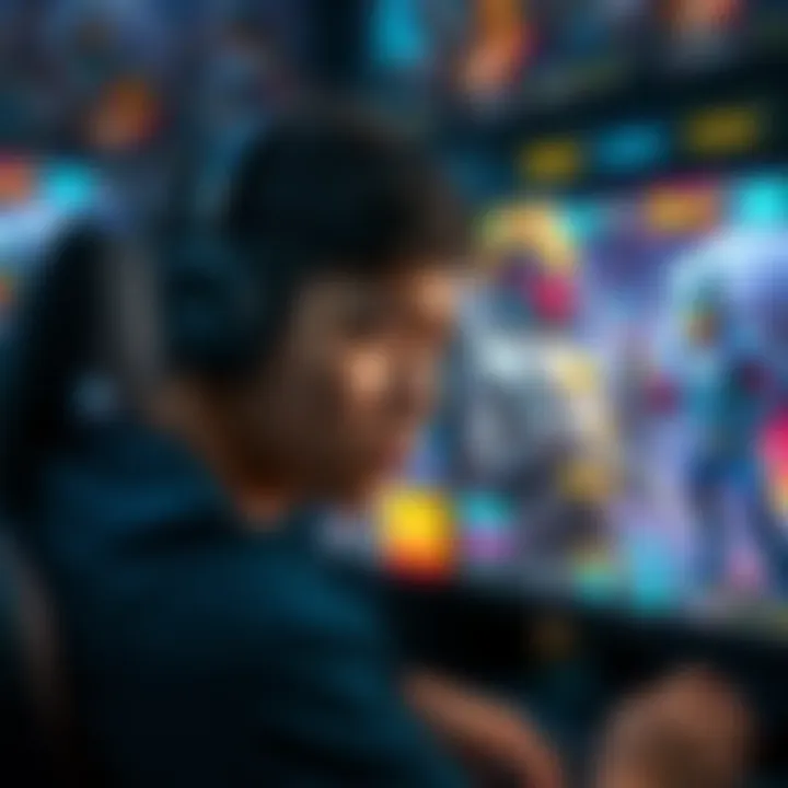 A gamer with a frustrated expression, staring at a gaming screen filled with characters and graphics, showcasing dissatisfaction with modern games.