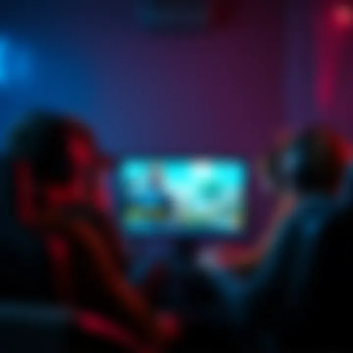 Group of frustrated gamers staring at a computer with a game loaded, showcasing a dull game scene with Night Marsh and loot options