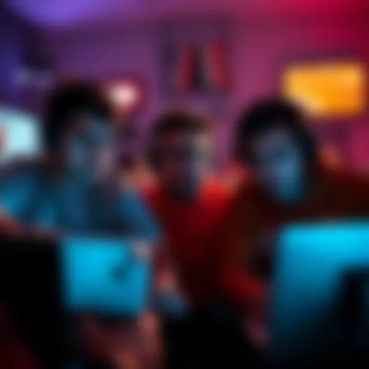 A group of disappointed gamers sitting together, looking at their screens showing the 2025 Humble Choice lineup