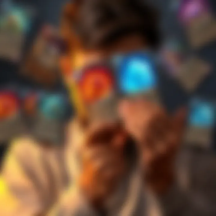 Disappointment in AI Art A person looking upset while holding a displate of a Hearthstone card, surrounded by low-quality AI art pieces.