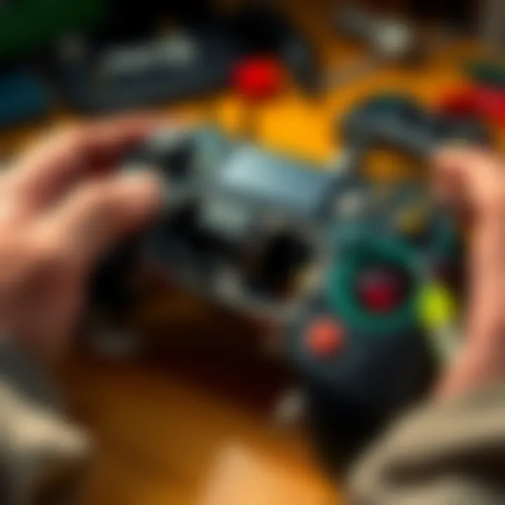 A gamer disassembles a game controller, focusing on the buttons and internal components to troubleshoot a malfunctioning RT button.