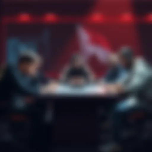 A group of developers sitting around a table with a somber expression, discussing the disbandment of their project