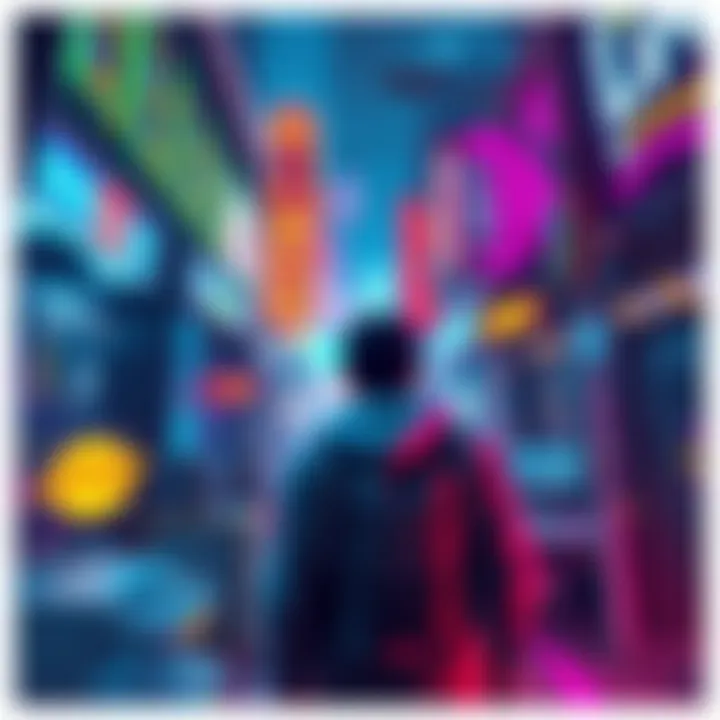 A vibrant scene from Disco Elysium: The Final Cut showing a character in a colorful urban setting with diverse backgrounds and intriguing details.