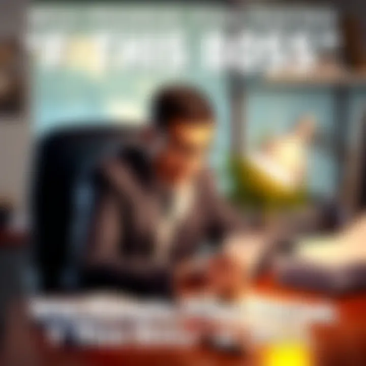 Discontented Employee An employee sitting at a desk with a frustrated expression, surrounded by paperwork and a coffee cup, symbolizing dissatisfaction with their boss.