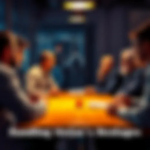 A group of people having a serious discussion around a table, with one person looking hesitant while others listen attentively.