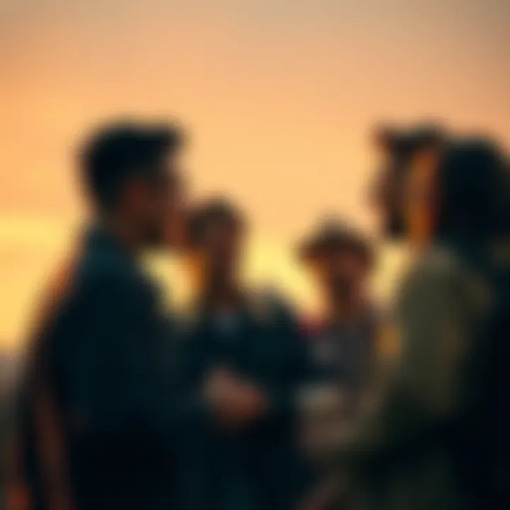 A group of friends engaging in a lively conversation about shared experiences, with expressions of understanding and connection.