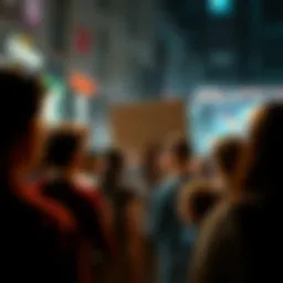 A group of people engaged in a heated debate about the creator of the G-Word, with one person holding a sign that questions if Dom is the creator.
