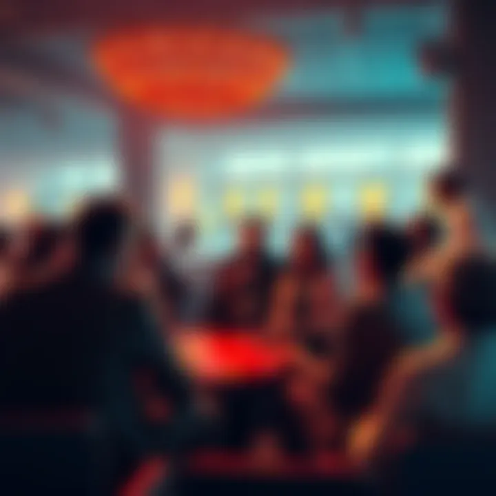 Discussion on The New Colossus A group of people sharing thoughts about the poem The New Colossus in a lively setting.