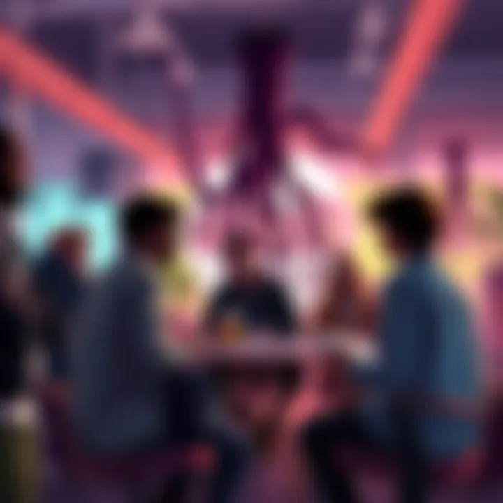 A group of people discussing ideas and opinions about the Root faction in a casual setting