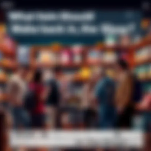 A group of people discussing items they want to see back in the shop, surrounded by nostalgic shop items.