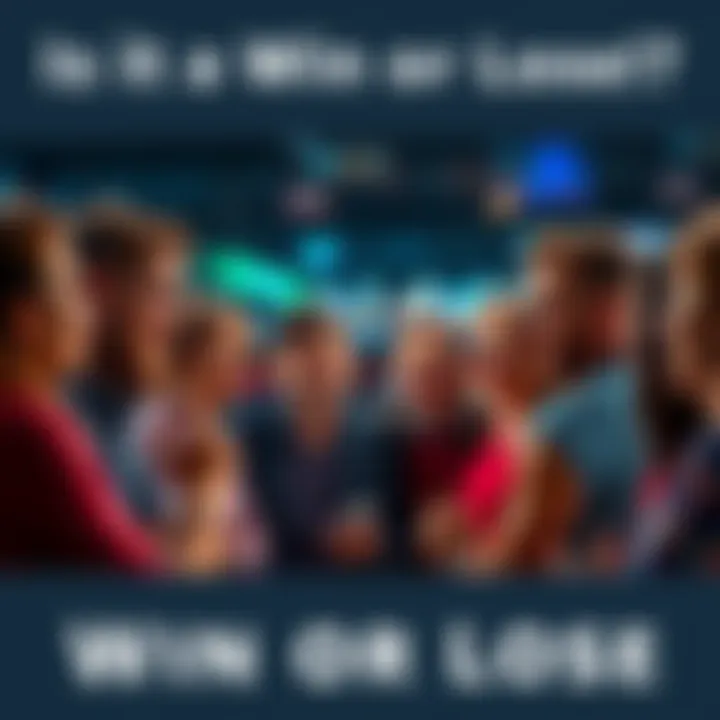 A group of people engaged in a lively debate about whether a situation is a win or a loss, with expressions of curiosity and enthusiasm.
