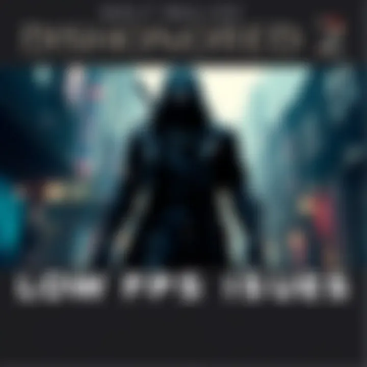 Character in Dishonored 2 experiencing low FPS issues while exploring a dark city environment