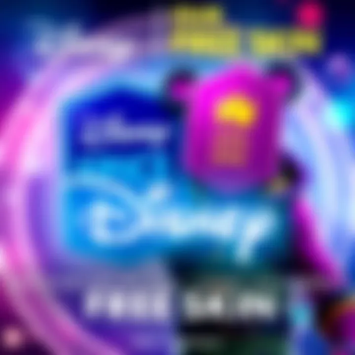 A colorful graphic showing a Disney character alongside an Epic Games logo, highlighting the account linking offer for a free skin.