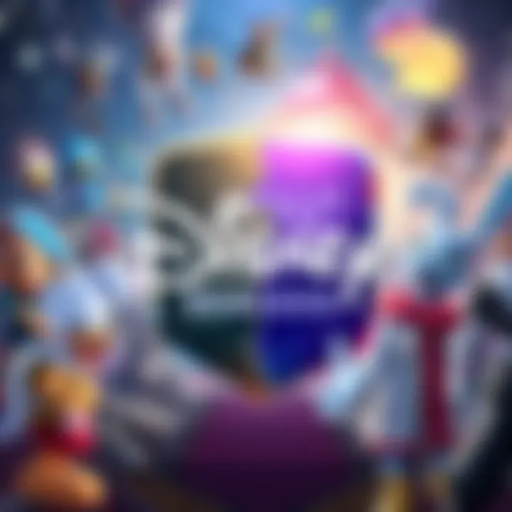 An illustration showing Disney's logo merging with Epic Games' logo, symbolizing a potential acquisition. The background features popular gaming elements and Disney characters.