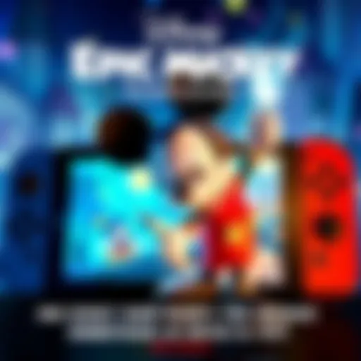 Disney Epic Mickey: Rebrushed on Nintendo Switch Mickey Mouse using a magic brush to paint in a colorful world on the Nintendo Switch screen