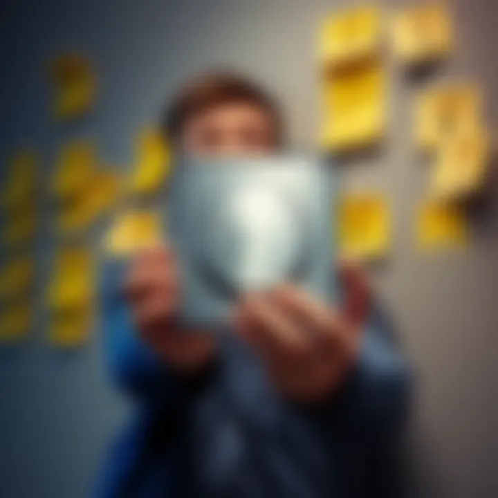 A man holding a Displate magnet that failed to stick to a wall, with command strips in the background.