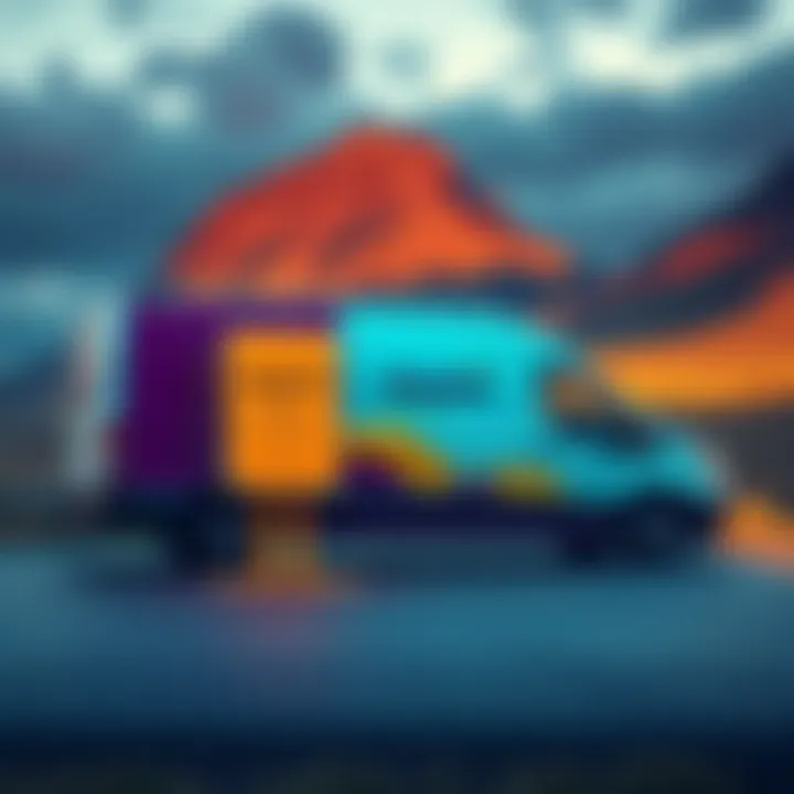 A delivery van with Displate artwork supplies, parked near a scenic Northern Ireland landscape