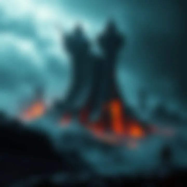 Distorted Game World A dark, twisted landscape inspired by horror video games, featuring eerie shadows and unsettling structures.