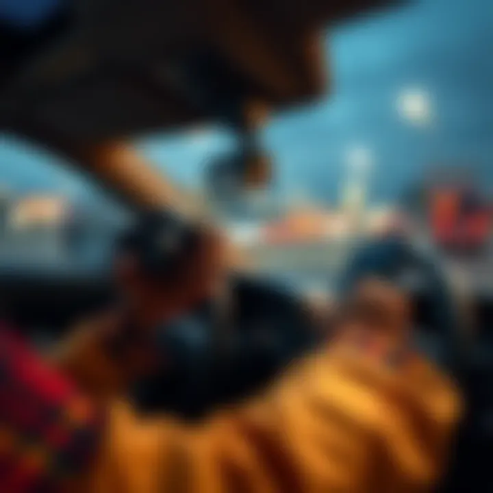 A person driving while holding a phone in one hand and a camera in the other, showing the dangers of distracted driving.