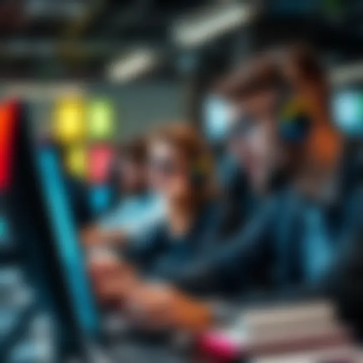 Employees at an office focused on their screens, browsing forums instead of working