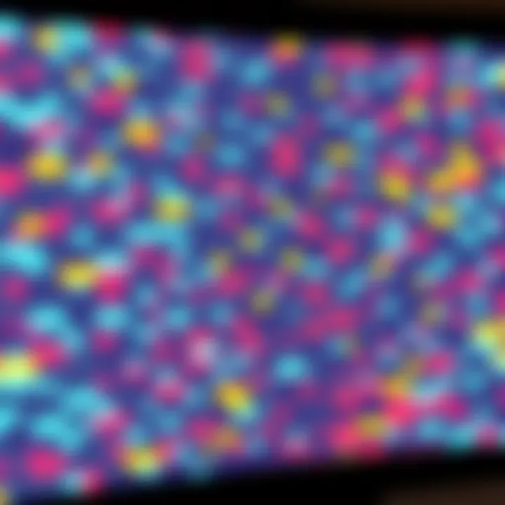 A close-up view of a gaming screen showing visual noise caused by dithering effects, with color blocks blending poorly