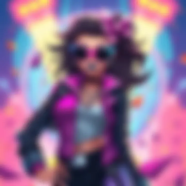 Diva Character Illustration A vibrant character named Diva with modern attire and a confident pose, surrounded by a colorful background
