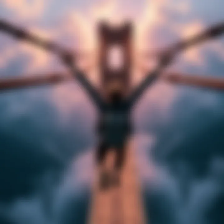 A person preparing to jump from the Divine Bridge elevator, showing excitement and anticipation.