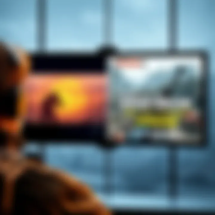 A gamer looking at a split-screen display showing gameplay from The Division 2 and Ghost Recon Wildlands, highlighting their solo play features.