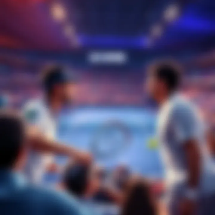 Tennis players Djokovic and Alcaraz competing in a match during the US Open 2025, with viewers engaged in streaming the event.