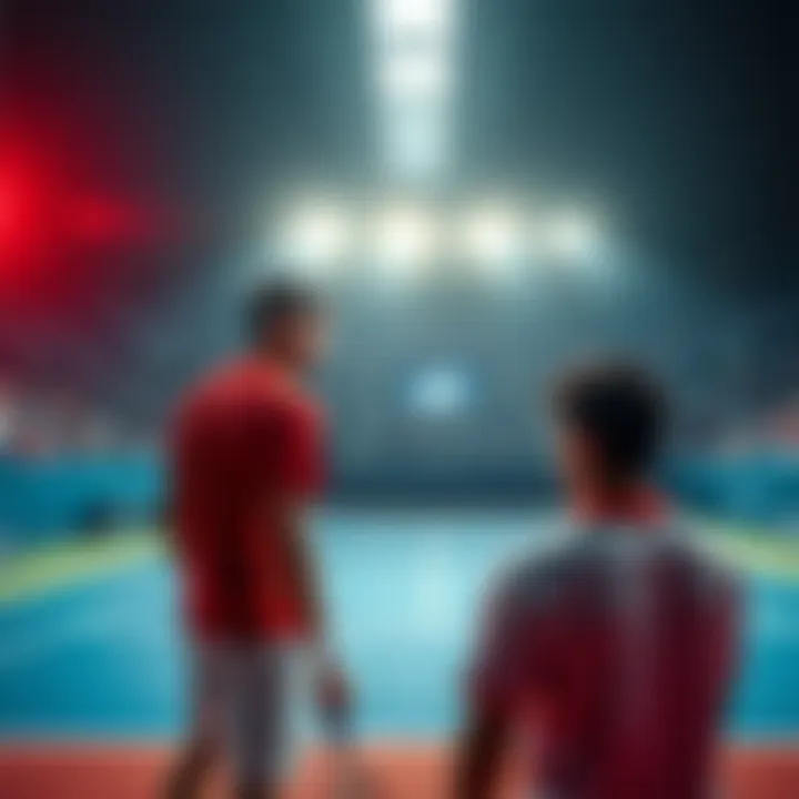 Novak Djokovic and Carlos Alcaraz preparing to face off on a tennis court during the US Open.