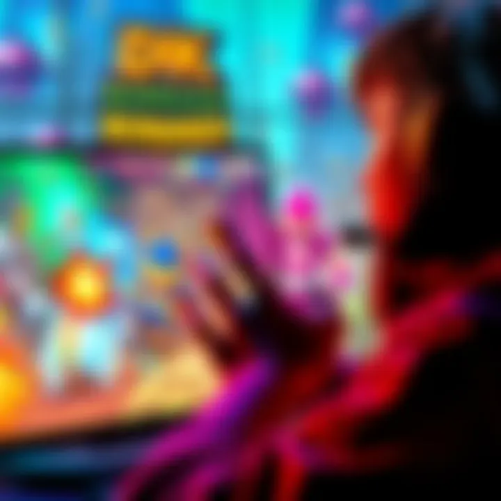 A player intensely focused on the DK Bonanza game, with colorful graphics showing chaotic destruction and action elements on the screen.