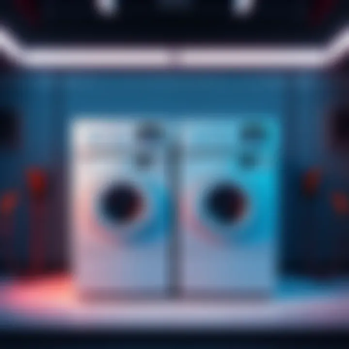 Two washing machines and various nozzles representing equipment upgrades in career mode.