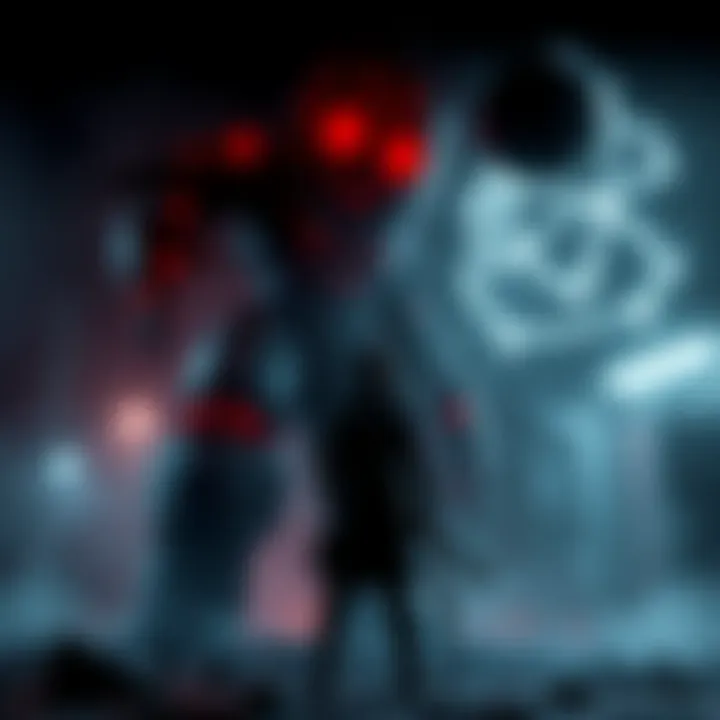 A gamer stands ready to battle the final boss in a dark, intense gaming environment, focusing on strategy and character healing.