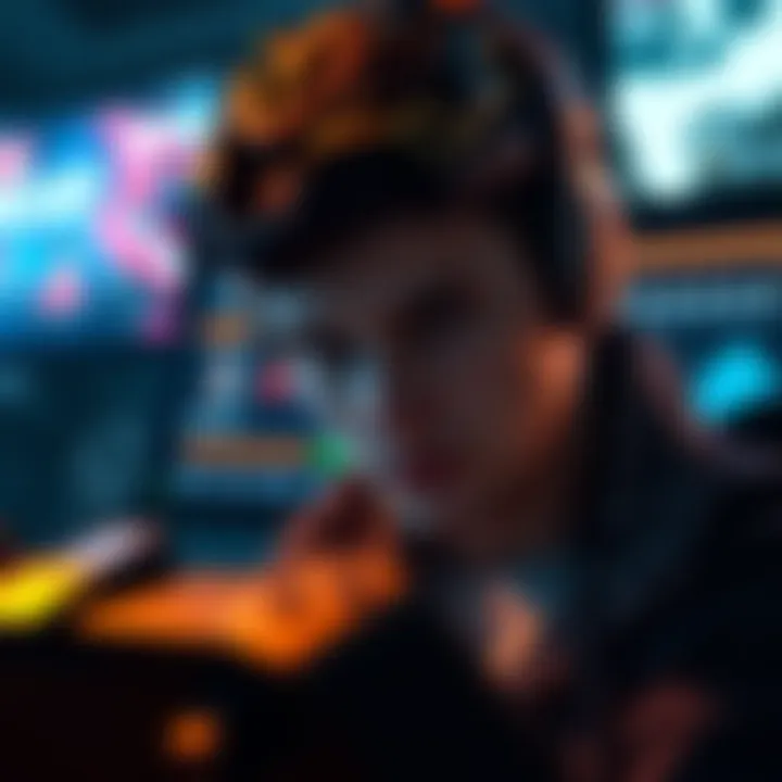 A gamer looking at a screen displaying DLC content duration and player reviews