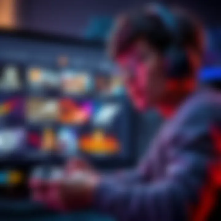 A gamer looking at a screen showcasing DLC options with a thoughtful expression, holding a game controller.