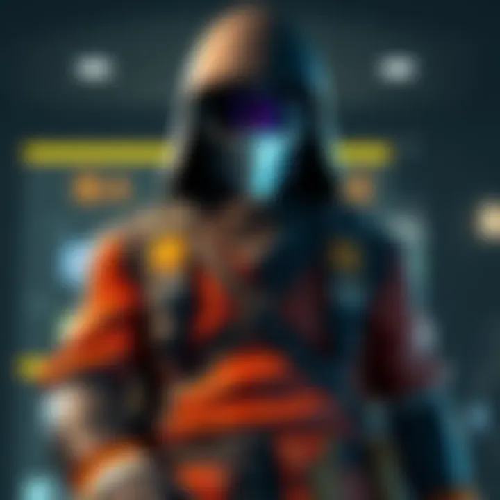 Character in DLC outfit from first-person game A first-person view of a character wearing a detailed DLC outfit, showcasing vibrant colors and unique design, reflecting the game's art style.