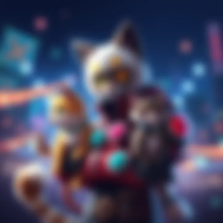 A graphic showing a Prowler character with DLC Palicoes by its side, highlighting skills and abilities in a vibrant setting.