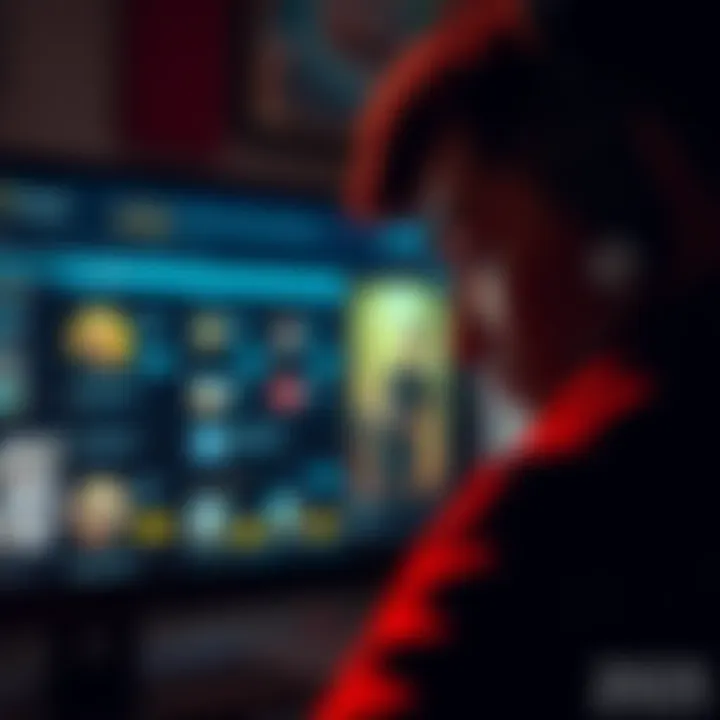 A person looking closely at a game screen displaying downloadable content options and prices while thinking about their budget.