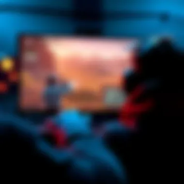 A gamer enables DLSS on their screen, showing improved graphics with clear visuals and no Moiré patterns.
