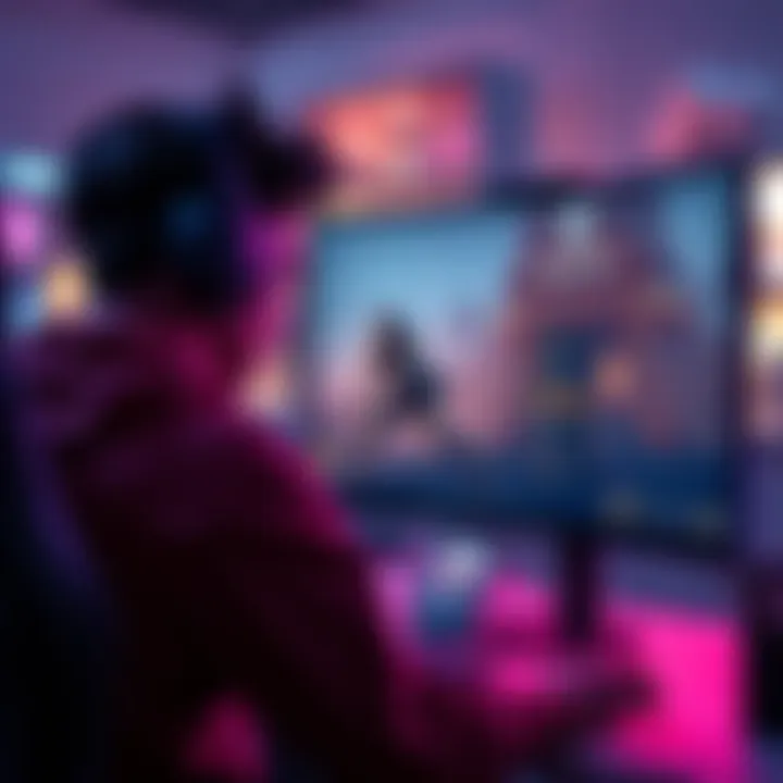A gamer adjusting DLSS sharpness settings on a 4K monitor while playing a video game