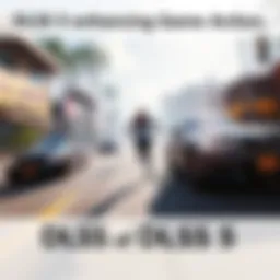 A scene from a video game showing improved rendering of moving objects due to DLSS 5 technology, featuring a character running and vehicles in motion.