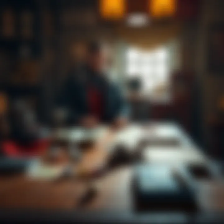 A Dungeon Master sitting at a table with dice, rule books, and maps ready for a Dungeons & Dragons game.