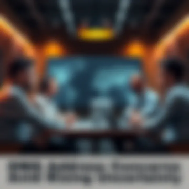 DMG team discussing updates in a meeting room with concerned expressions, showing commitment to resolve issues.