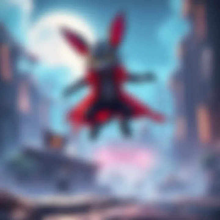 D.Mon character demonstrating a slow hovering movement in a vibrant game landscape
