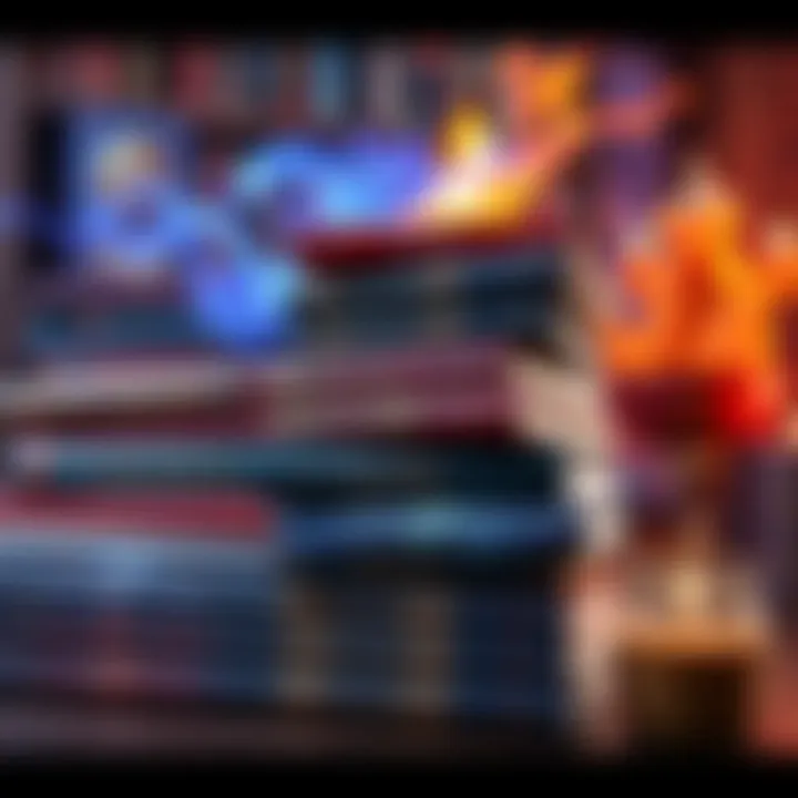 Dungeons & Dragons Books Collection A variety of Dungeons & Dragons books stacked together with vibrant covers showing magical and fantasy themes.