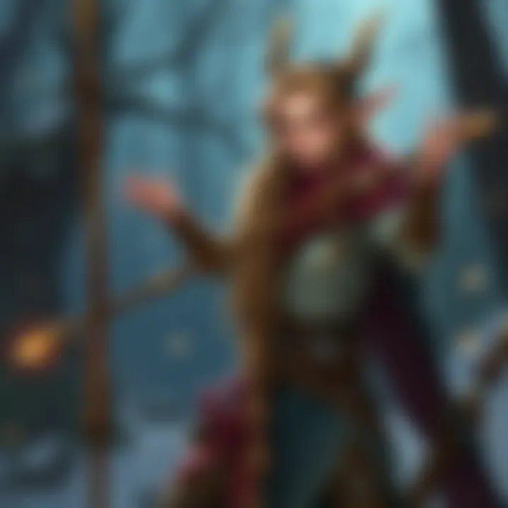 An illustration of a DnD character wielding a unique rod crafted by elven artisans, inviting suggestions for her class.