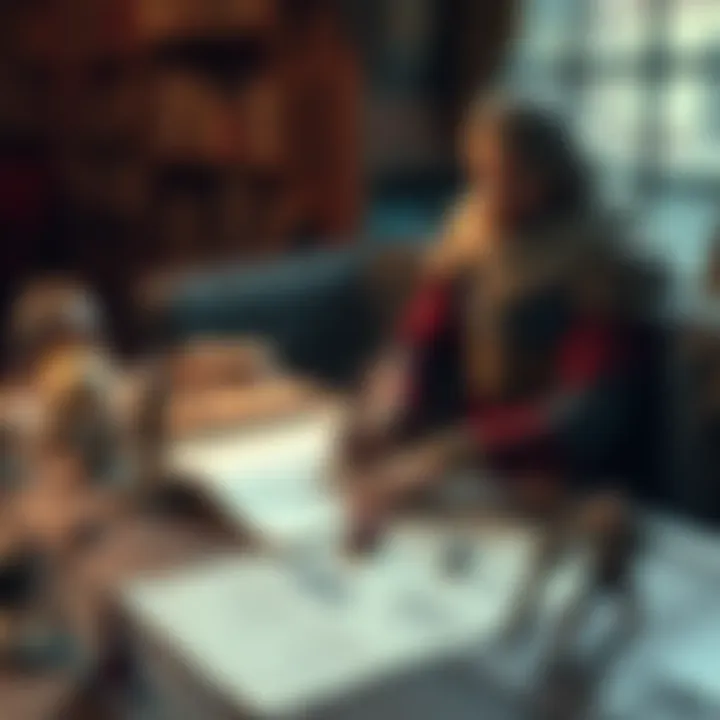 A tabletop scene showing a DnD character comparing stats and feats on paper, with dice and miniatures nearby.