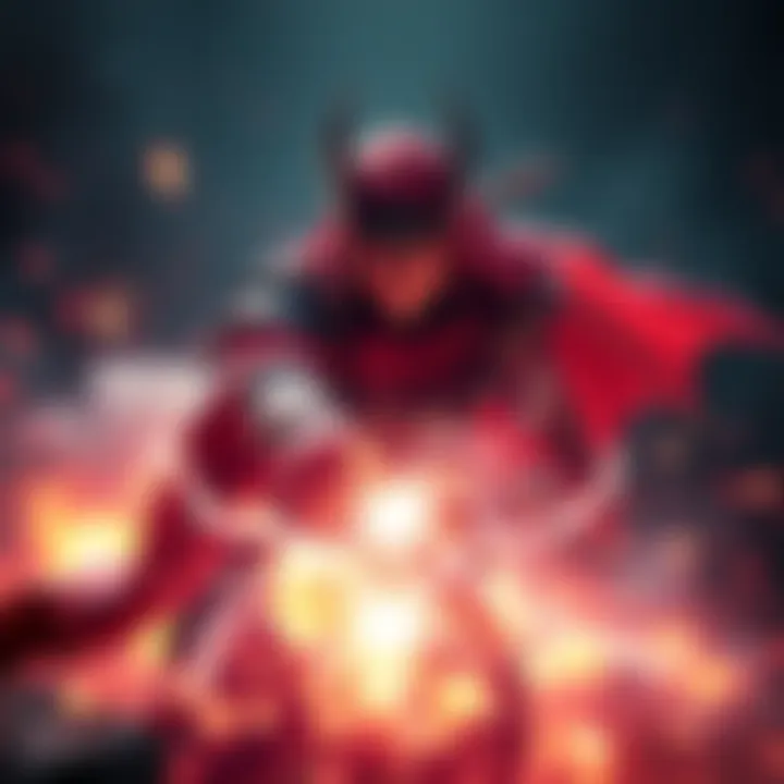 A Dungeons and Dragons character surrounded by energy bursts, illustrating the concept of turning atoms into energy, showing intense light and explosive effects