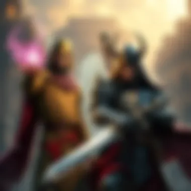DnD Cleric and Paladin Characters A Cleric casting a healing spell next to a Paladin ready for battle.